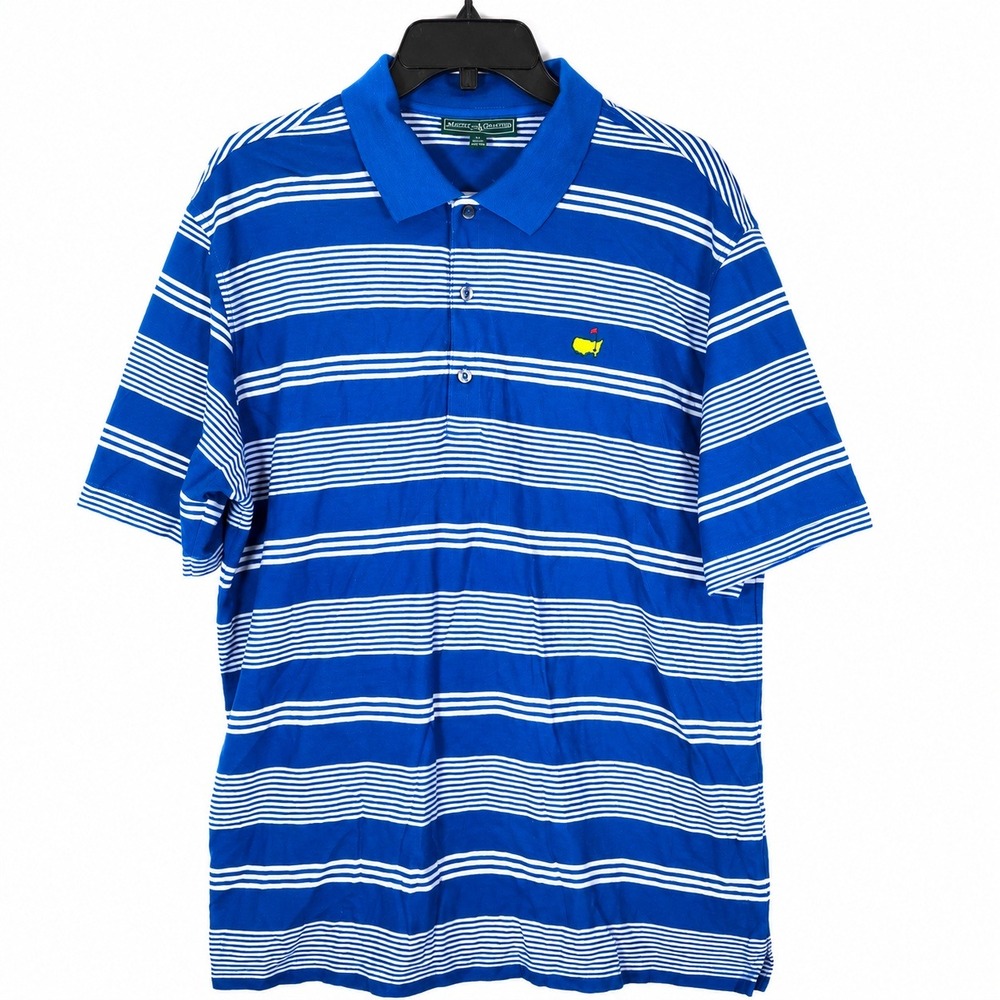 Masters Collection Polo Shirt Men XL Blue Striped Pima Cotton Golf Athleisure LS